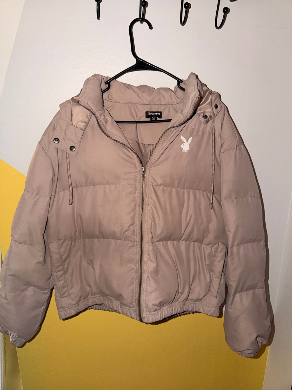 PLAYBOY Women's Taupe Cropped Puffer Jacket